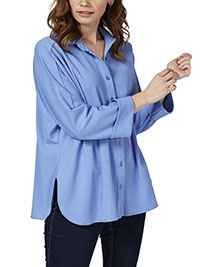 SKY-BLUE Button Through Turn Up Cuff Blouse - Size XL to XXL