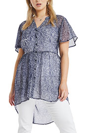 BLUE Dipped Back Short Sleeve Shirt - Plus Size 16 to 24