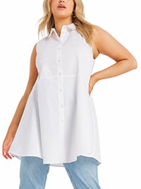 WHITE Stretch Sleeveless Fit and Flare Shirt - Plus Size 22 to 30