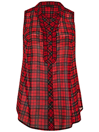 Curve RED Check Print Sleeveless Frill Detail Blouse - Plus Size 16 to 26/28