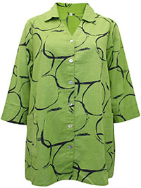 GREEN Pure Cotton Printed 3/4 Sleeve Pocket Shirt - Size 10/12 (S/M)