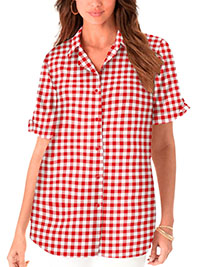 RED French Check Big Shirt - Plus Size 16 to 26 (US 14W to 24W)