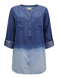 BLUE Pure Cotton Dip Dye Denim Shirt - Plus Size 16 to 28 (US M to 4X)