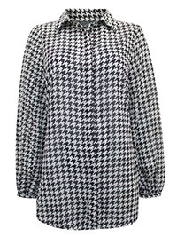 BLACK Semi Sheer Houndstooth Long Sleeve Blouse - Size 12 to 18