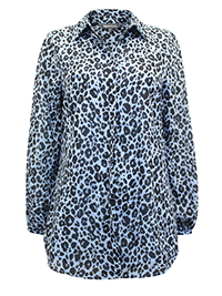 S/DAR BLUE Animal Print Blouson Sleeve Shirt - Size 8 to 16