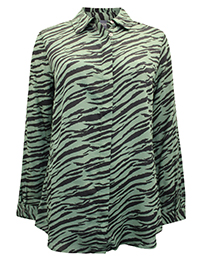 S/DAR KHAKI Animal Print Blouson Sleeve Shirt - Size 10 to 12