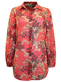 S/DAR RED Baroque Print Blouson Sleeve Shirt - Size 12 to 18