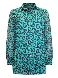 S/DAR GREEN Animal Print Sheer Sleeve Shirt - Size 6 to 12