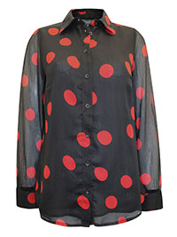 S/DAR BLACK Spot Print Sheer Sleeve Shirt - Size 6 to 12