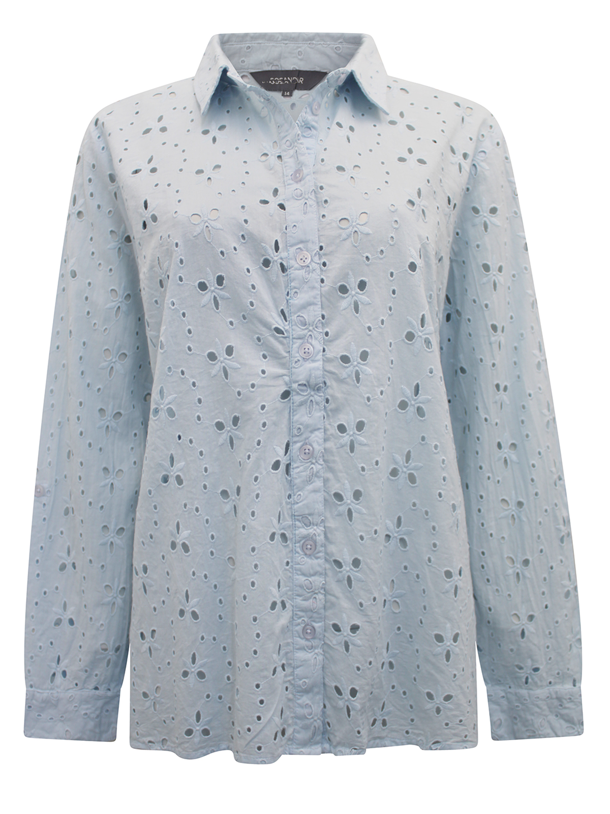 Sosandar - - PALE-BLUE Pure Cotton Floral Cutwork Roll Sleeve Blouse ...