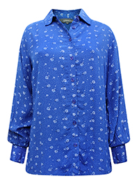 BLUE Daisy Print Wide Cuff Blouse - Size 8 to 18