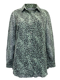 S/DAR KHAKI Animal Print Sheer Sleeve Shirt - Size 8 to 20