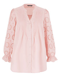 BLUSH-PINK Broderie Sleeve Pintuck Blouse - Plus Size 12 to 26