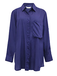 NAVY Pocket Detail Oversized Woven Georgie Shirt - Size 10/12 to 12/14 (S/M to M/L)