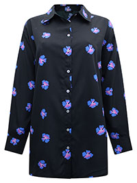 BLACK Floral Print Relaxed Shirt - Plus Size 12 to 26