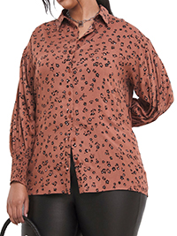 MOCHA Floral Print Long Sleeve Dipped Back Shirt - Plus Size 14 to 28