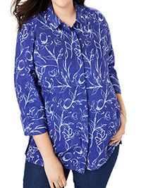 PURPLE Sketch Floral Elbow Sleeve A-Line Blouse - Plus Size 20/22 to 40/42 (US L to 5X)