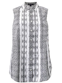 WHITE Black White Stripe Sleeveless Kate Big Shirt - Plus Size 14 to 28 (US 12W to 26W)