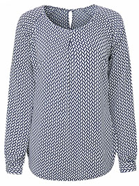 Disley Edition Catriona NAVY WHITE Lino Leaf Print Long Sleeve Blouse - Size 6 to 30