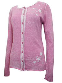 PINK Pure Cotton Pigment Dye Button Through Cardigan - Size 10 to 12 (EU 36 to 38)