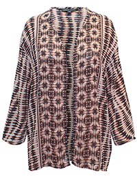 BLACK Printed 3/4 Sleeve Woven Kimono - Plus Size 16