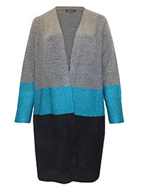 DARK-GREY Color Block Striped Knitted Cardigan - Plus Size 14/16 to 26/28 (XL to 3X)