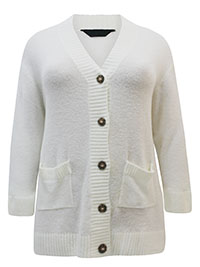 CREAM Button Through Knitted Cardigan - Plus Size 16 to 26/28