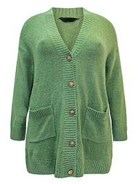 GREEN Button Through Knitted Cardigan - Plus Size 16 to 26/28