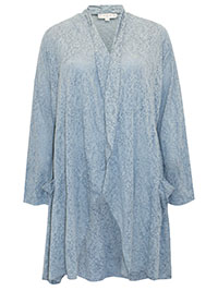 BLUE Longline Jacquard Print Open Front Cardigan - Size 10/12 to 12/14 (S/M to M/L)