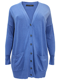 BLUE Longline Pocket Detail Cardigan - Size 10/12 to 26/28