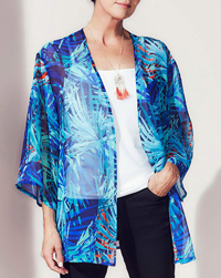 BLUE Palm Print Kimono Cover-Up - Plus Size 14 to 24