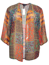 BLACK Patchwork Printed Kimono Cover-Up - Plus Size 16
