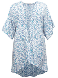 M&Co BLUE Mini Leaf Print Kimono - Size 8 to 18 M&Co BLUE Mini Leaf Print Kimono - Size 8 to 18