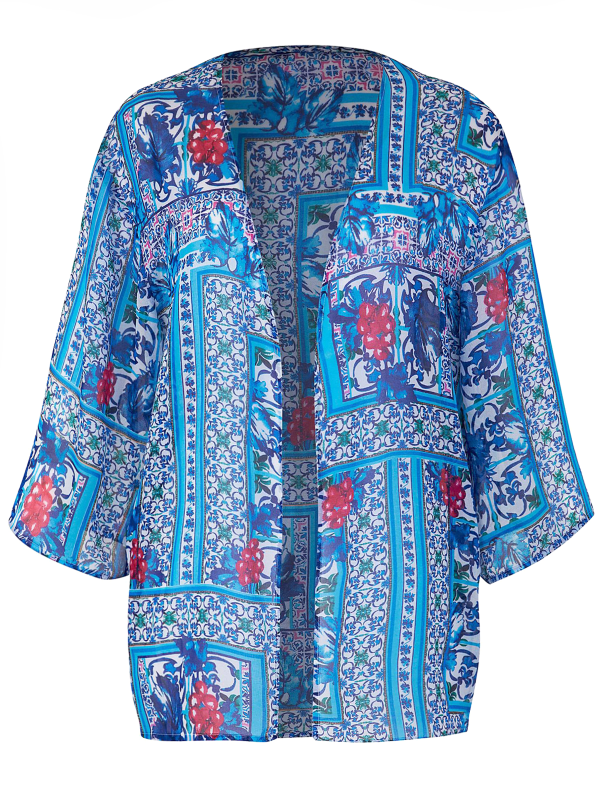 Label Be - - LabelBe BLUE Printed Open Front Kimono Cover-Up - Plus Size 16
