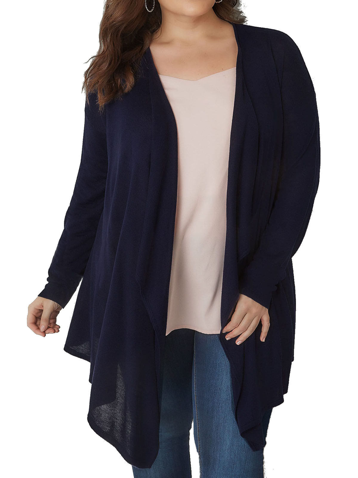 CURVE - - Yours NAVY Longline Waterfall Cardigan - Plus Size 34/36