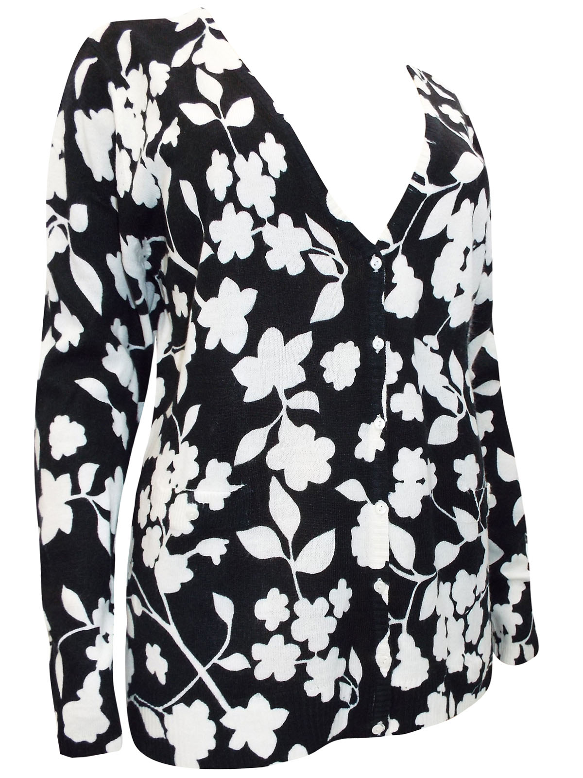 La Mode - - La Mode BLACK Floral Print Long Sleeve Knitted Cardigan ...