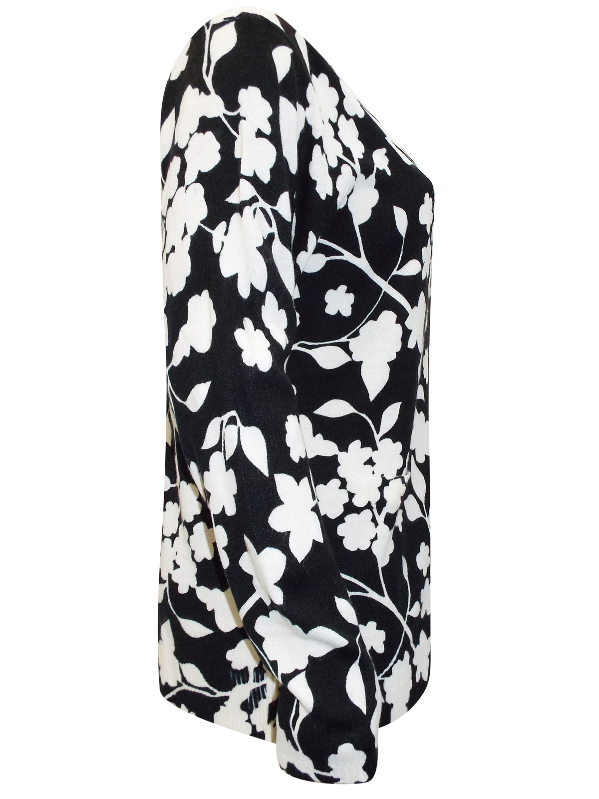 La Mode - - La Mode BLACK Floral Print Long Sleeve Knitted Cardigan ...