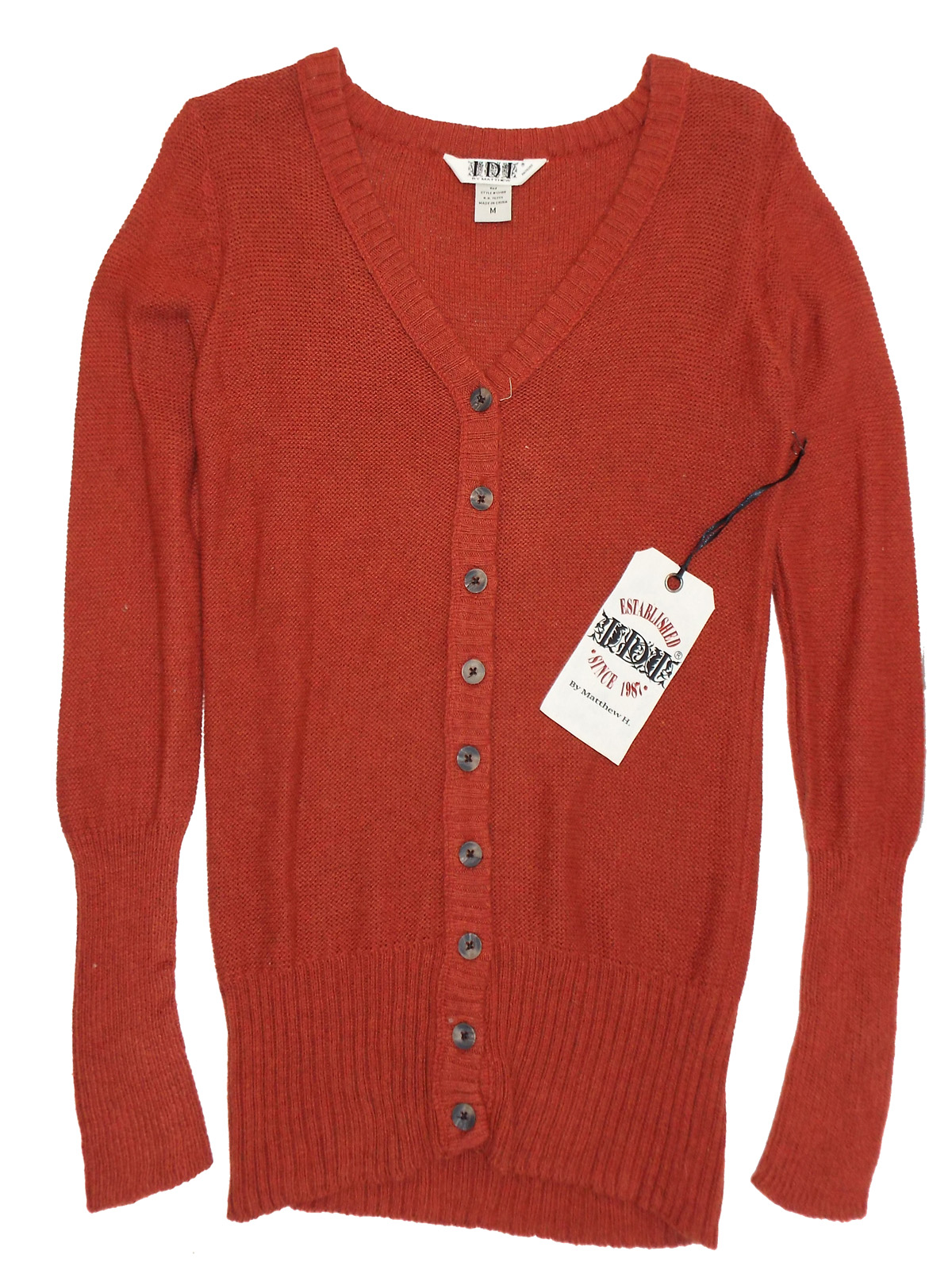 IDI by Matthew - - IDI BRICK-RED Long Sleeve Knitted Cardigan - Size 8/ ...