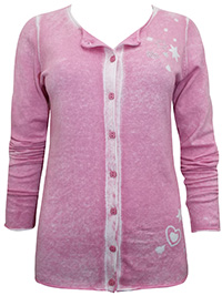 PINK Pure Cotton Pigment Dye Button Through Cardigan - Size 10 to 12 (EU 36 to 38)