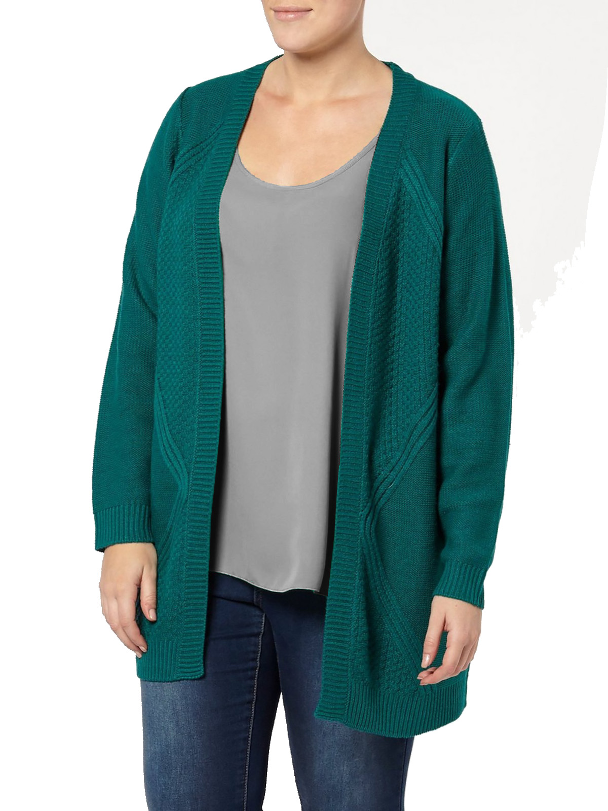 JADE GREEN Textured Knit Stitch Edge to Edge Cardigan Plus Size 18/20 to