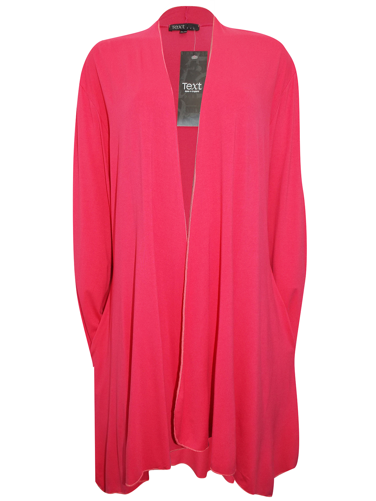 //text.. - - HOT-PINK Open Front Long Sleeve Jersey Cardigan - Plus ...