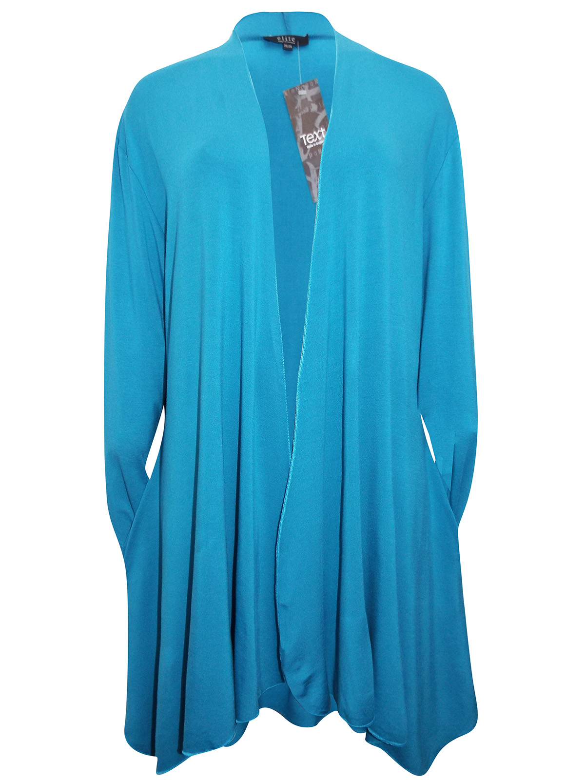 //text.. - - TURQUOISE Open Front Long Sleeve Jersey Cardigan w/Pockets ...