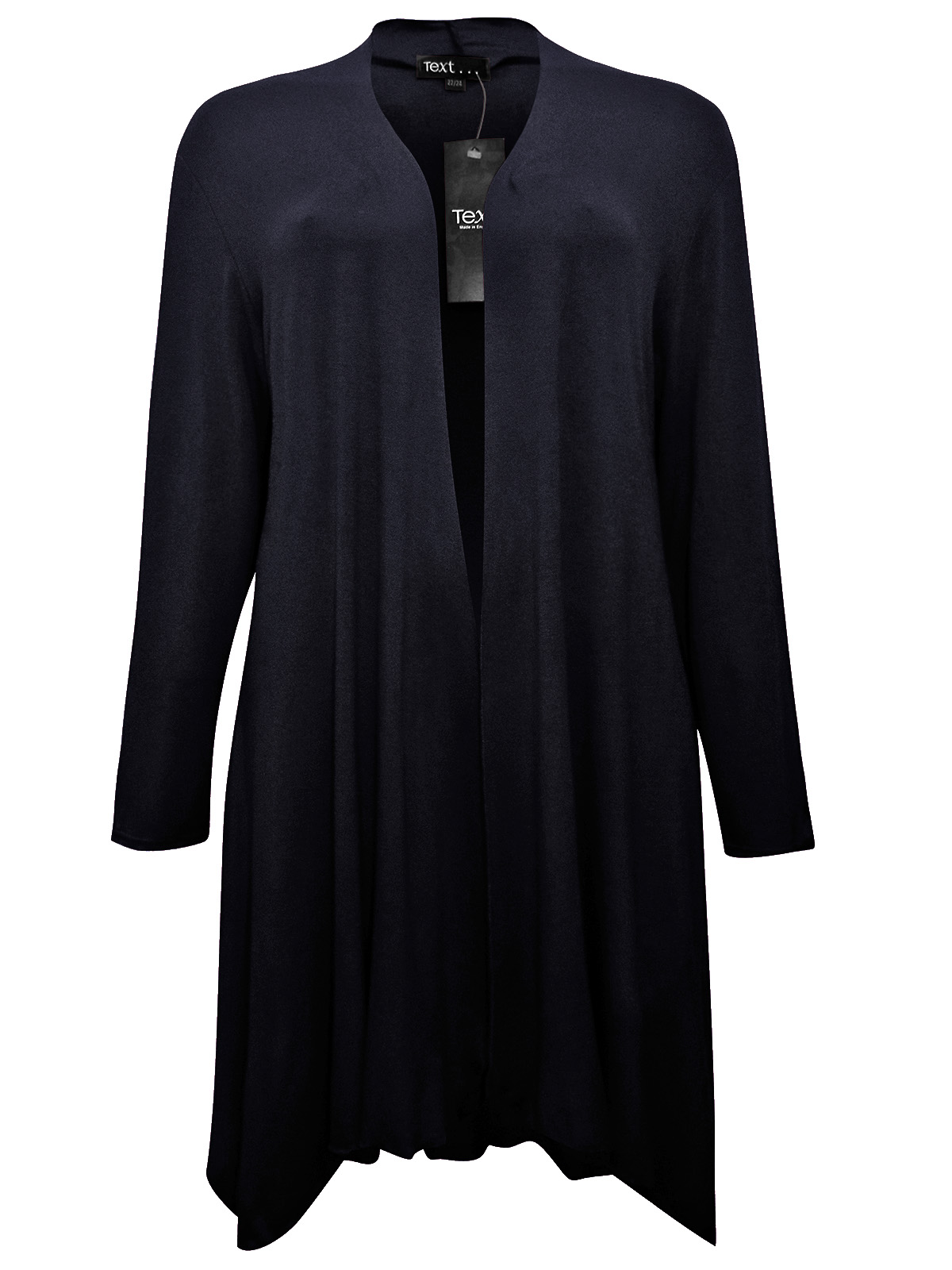 //text.. - - DARK-NAVY Open Front Long Sleeve Jersey Cardigan w/Pockets - Plus Size 18/20 to
