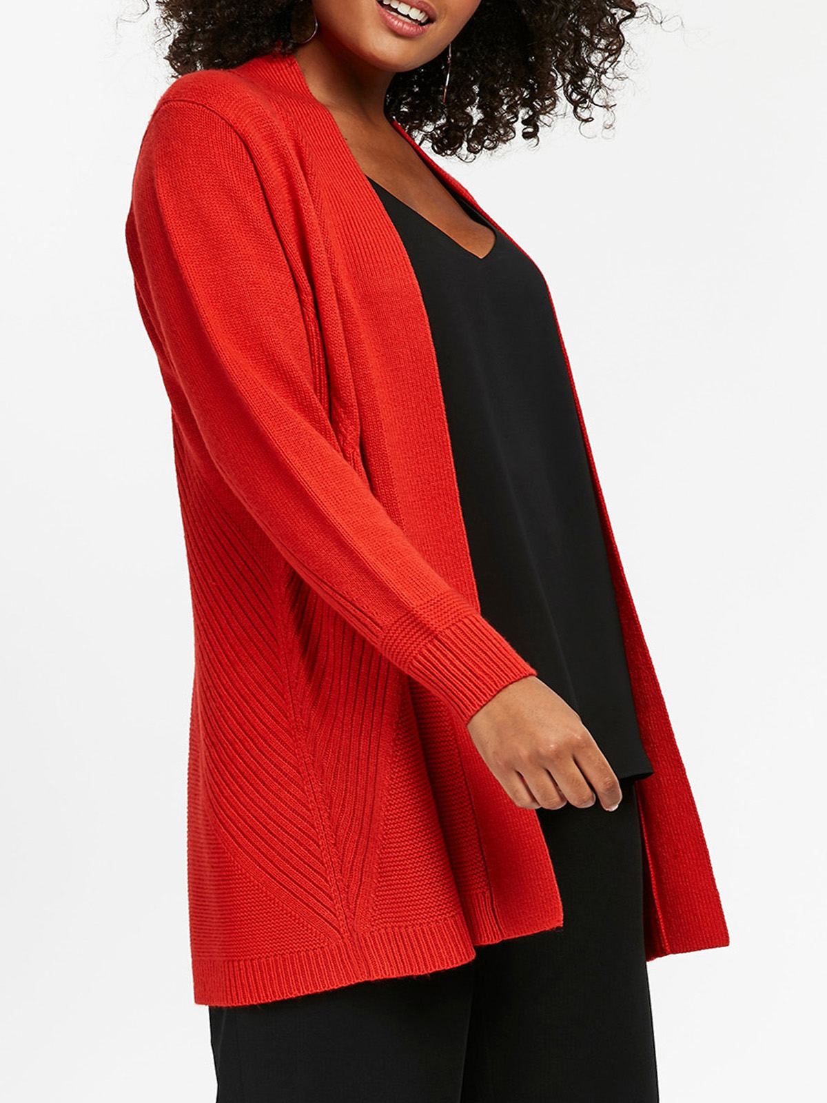 3VANS RED Open Front Ribbed Cardigan - Plus Size 14 to 30/32