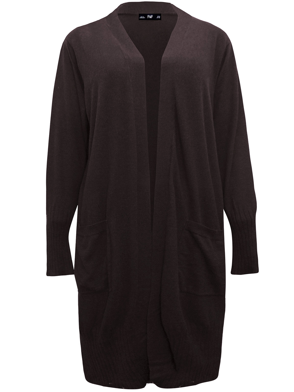 F&F - - F&F COFFEE Longline Open Front Cardigan - Plus Size 18 to 22
