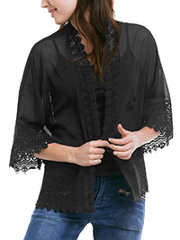 BLACK Crochet Trim Woven Kimono - Plus Size 12/14 to 16/18 (US S to M)