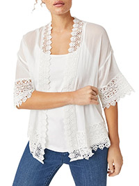 WHITE Crochet Trim Woven Kimono - Plus Size 12/14 to 36/38 (US S to 4X)