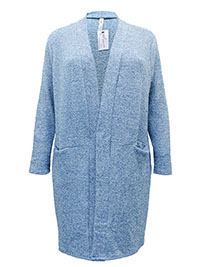 BLUE Open Front Knitted Cardigan with Pockets - Plus Size 18/20 to 26/28 (US 1X to 3X)