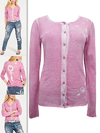 PINK Pure Cotton Pigment Dye Button Through Cardigan - Size 10 to 12 (EU 36 to 38)