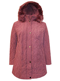 WINE Faux Fur Hood Padded Jacket - Plus Size 22 to 28